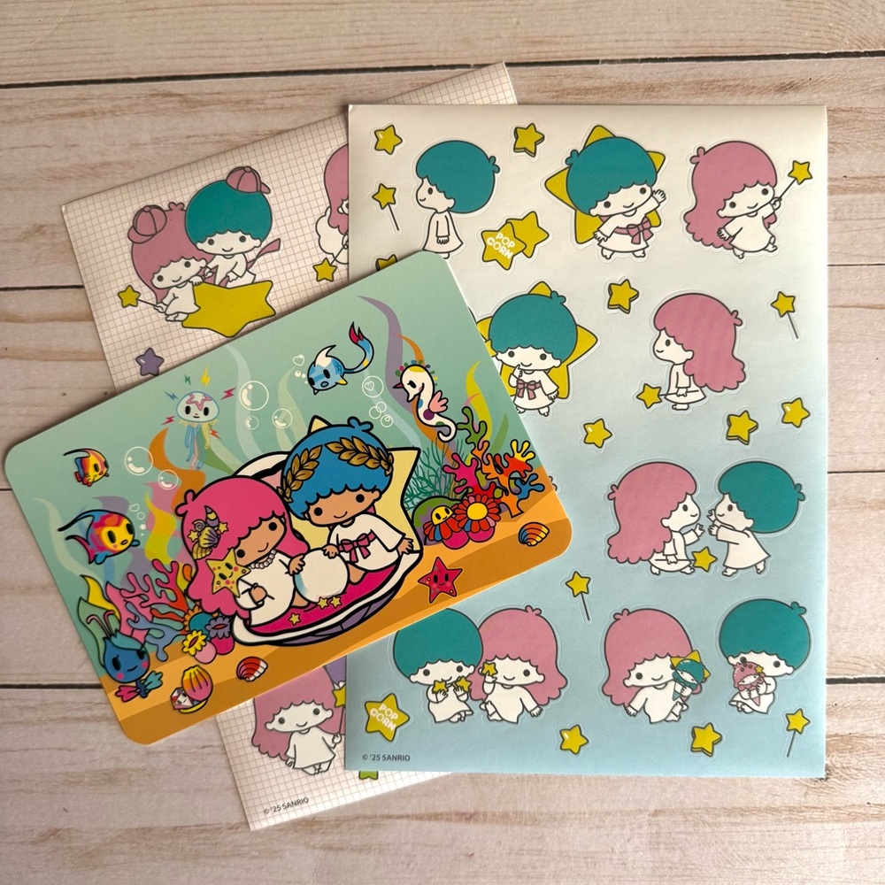Tokidoki Twin Stars 2022 Postcard plus 2 Sanrio Sticker Sheets NEW